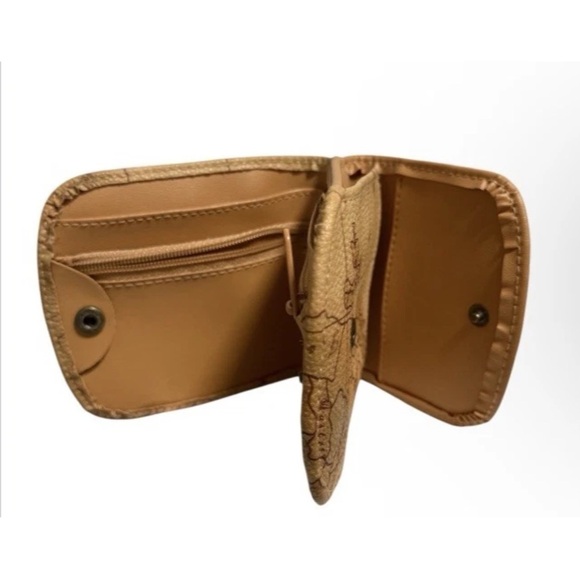 AE Allan Edward Map Print Geo Bifold Compact Wallet Leather Trim Tan - Picture 9 of 13